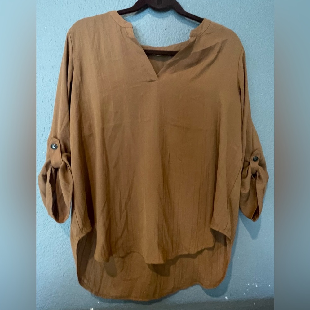 Maurices Brown Blouse with Buttoned Sleeves